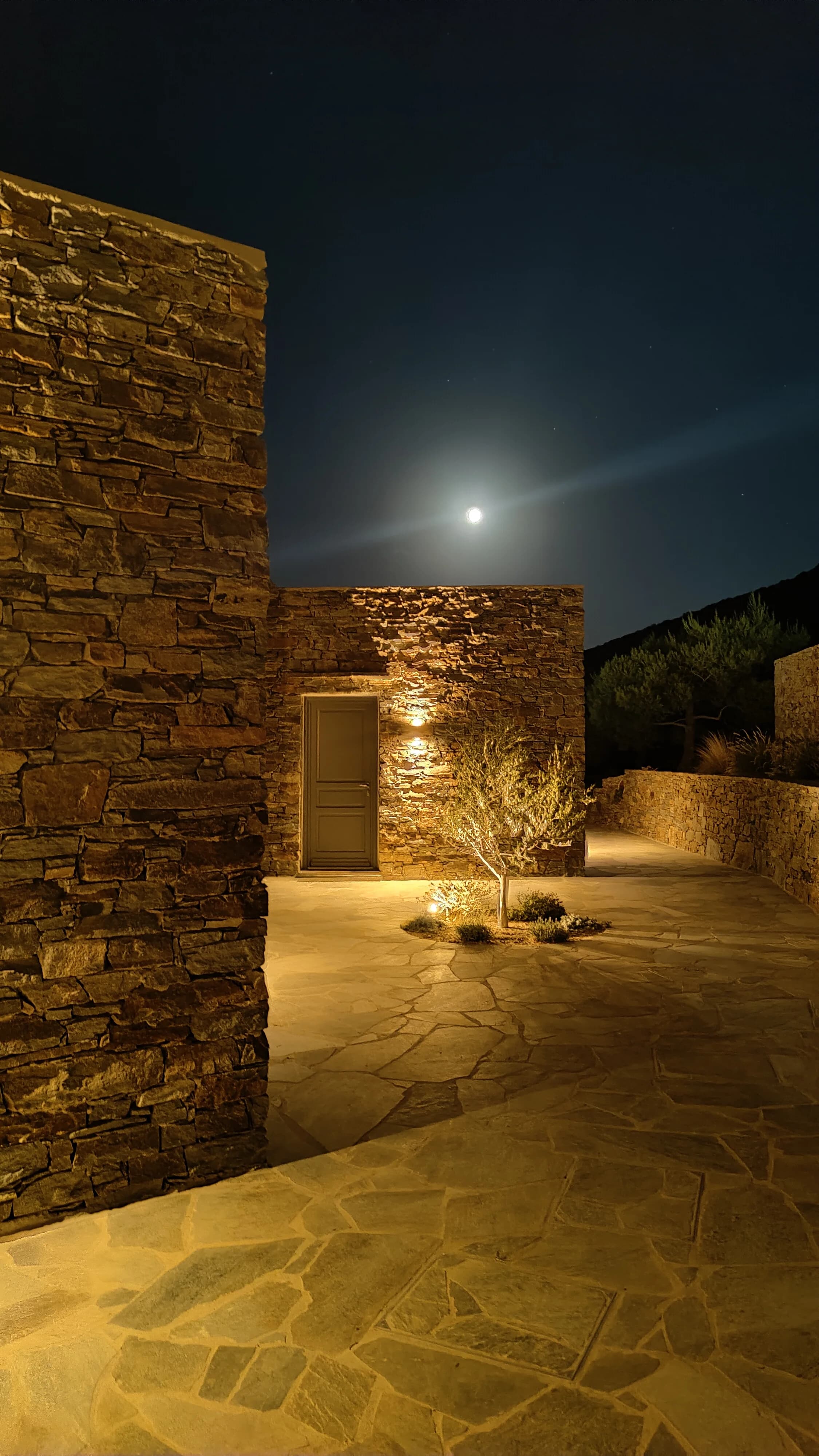 Refoulia Eco Suites at night — Sifnos, Cyclades, Greece